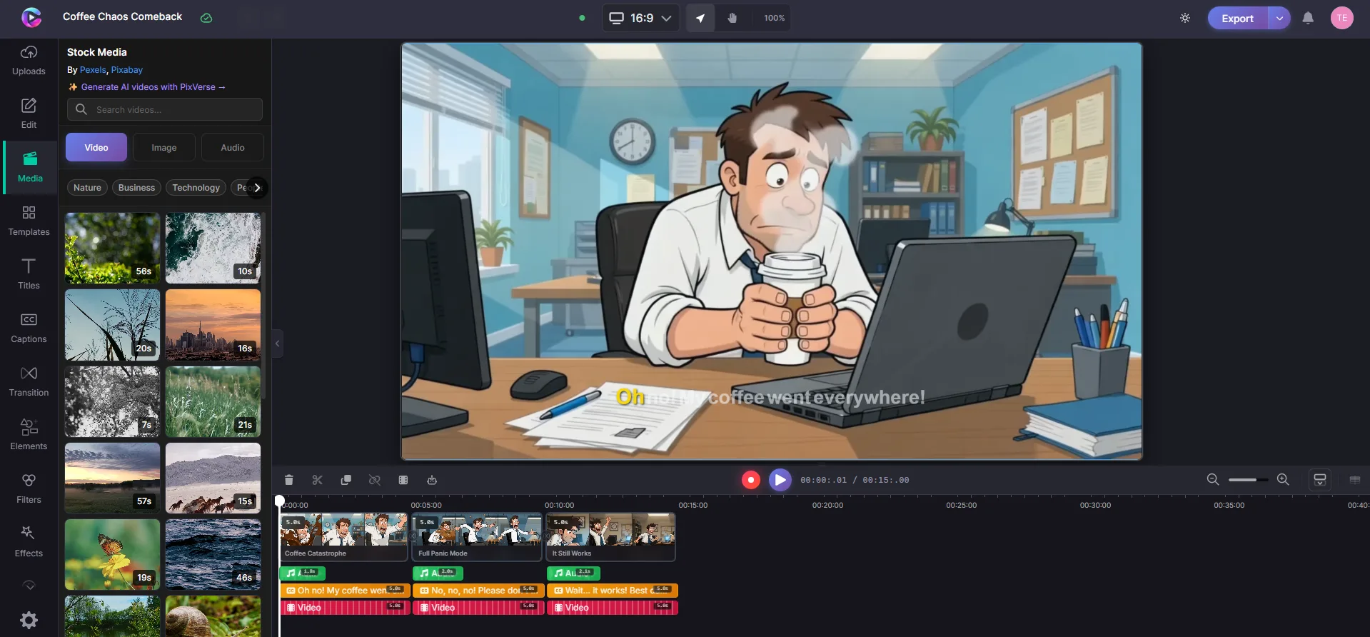 Editor overview showing canvas and timeline