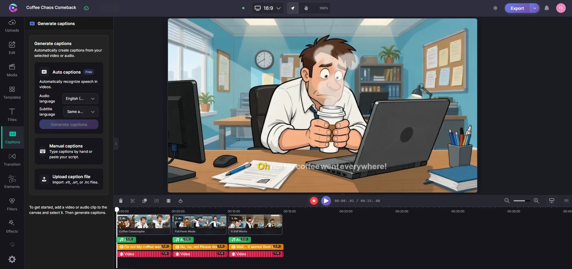 Captions menu