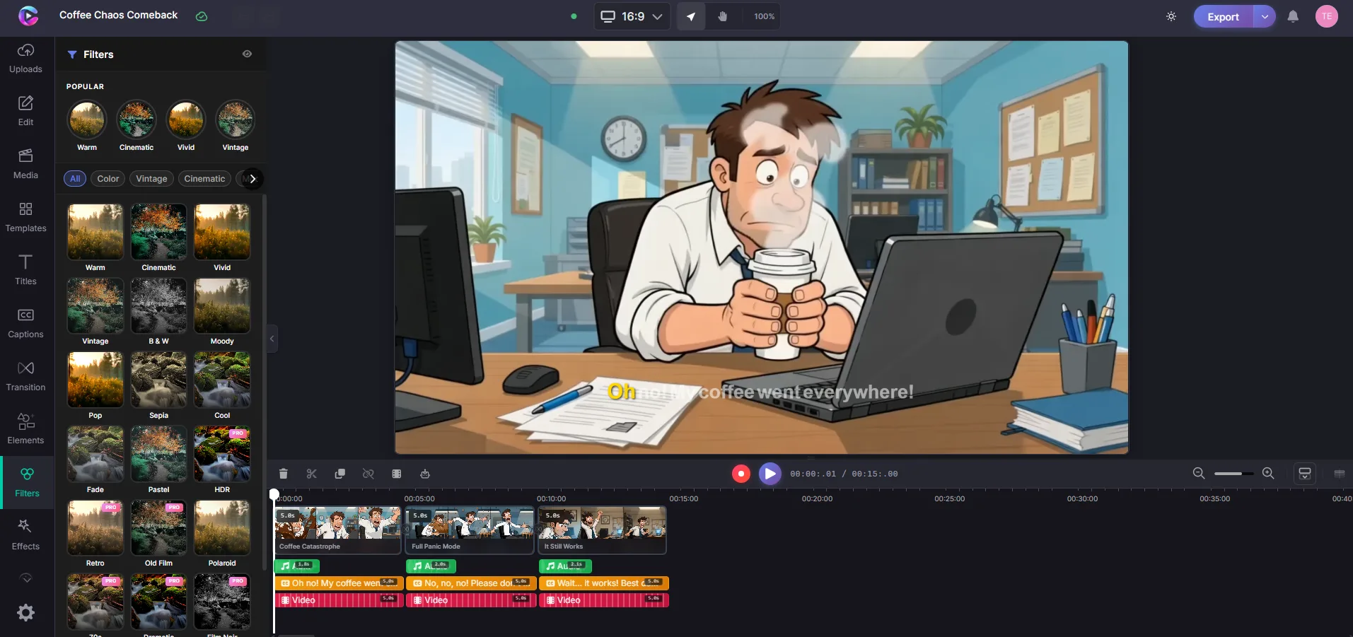 Filters menu